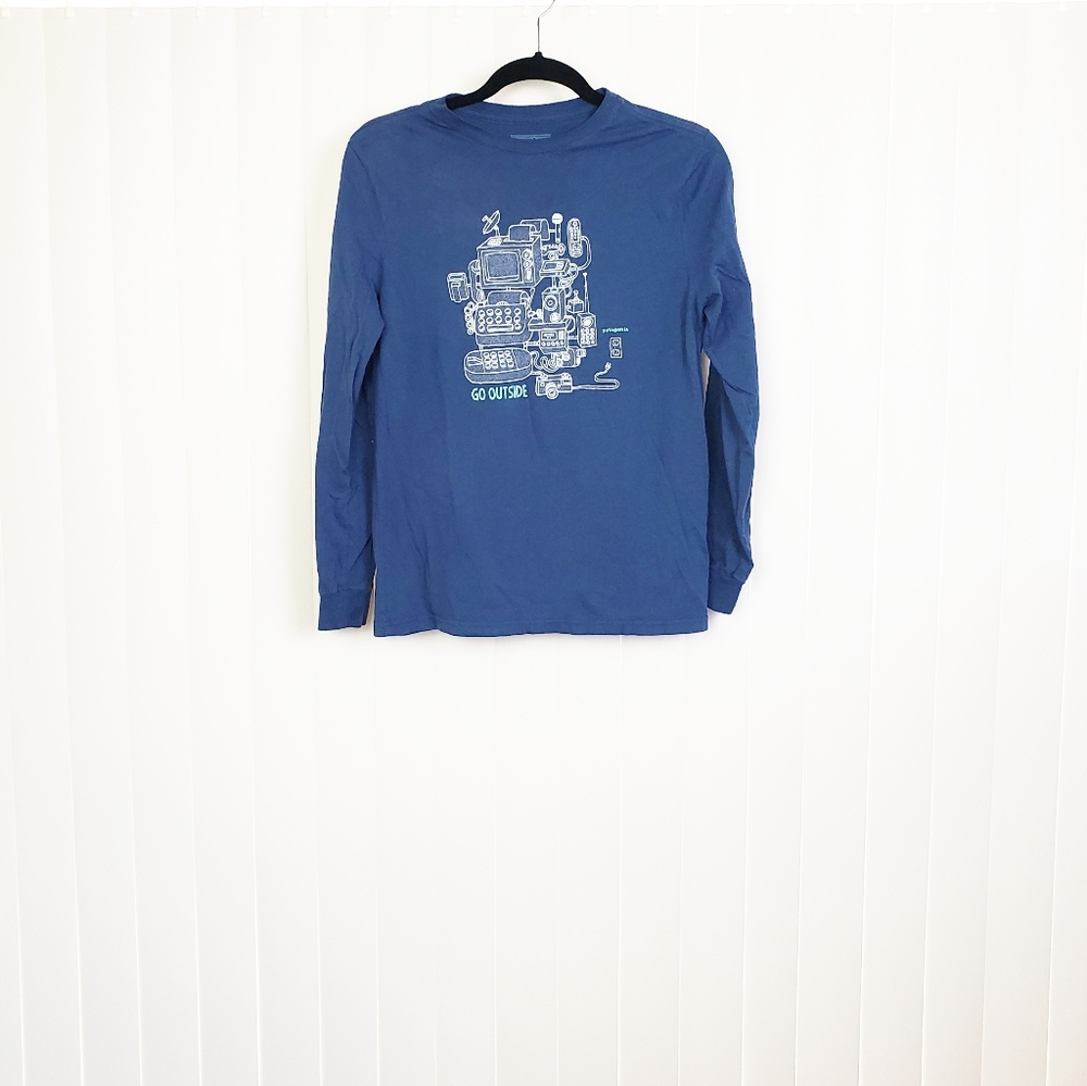 Patagonia Work Wear Blue With Print Long Sleeve 100% Organic Cotton T-Shirt XL